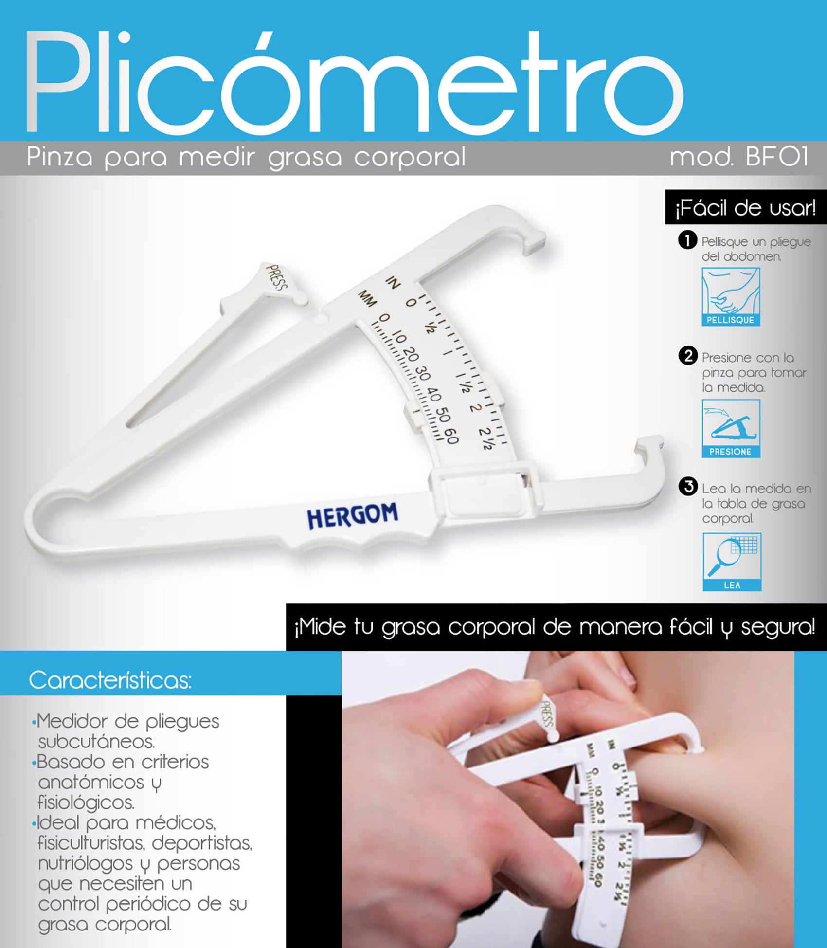 Plicometro Manual Con Cinta Metrica Medidor Grasa Corporal