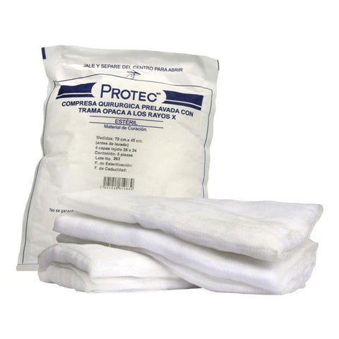 Compresa para Vientre. Esteril. 4 capas. Tejido 24 x 20. Hilo radio. Medida 70 cm x 45 cm. Hilo radio