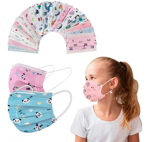 Cubre bocas plisado Triple capa para niños con 50 piezas